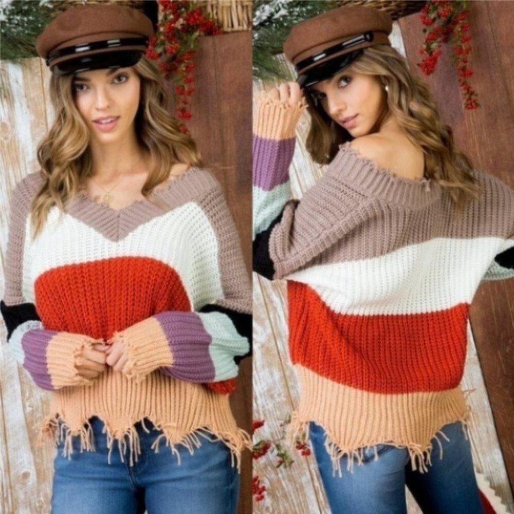 Distressed Stripes Sweater
